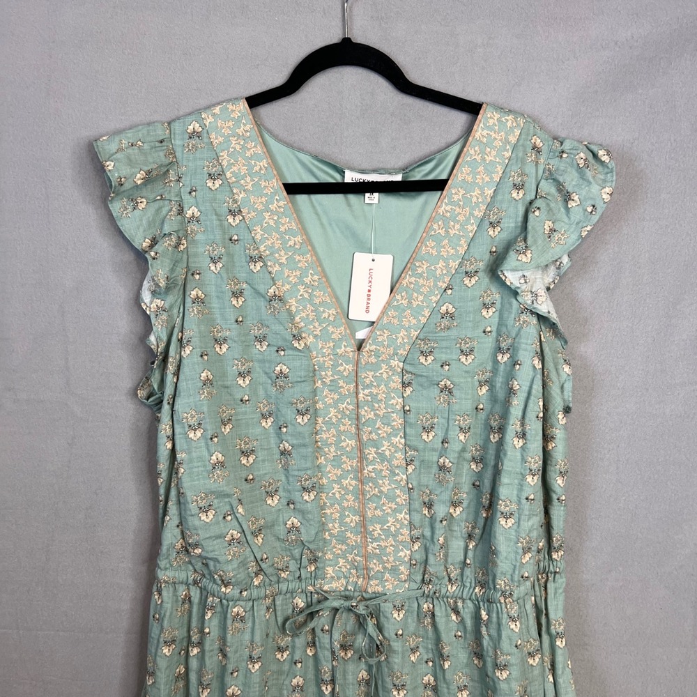 Lucky Brand Midi Dress Plus Size 3X Mint Sage Floral Tiered Boho Cottagecore NWT - Picture 5 of 10